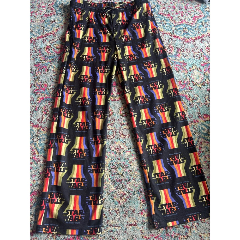 Star Wars Lounge Pajama Pants‎ Black Retro Rainbow Logo The Force Is Strong M